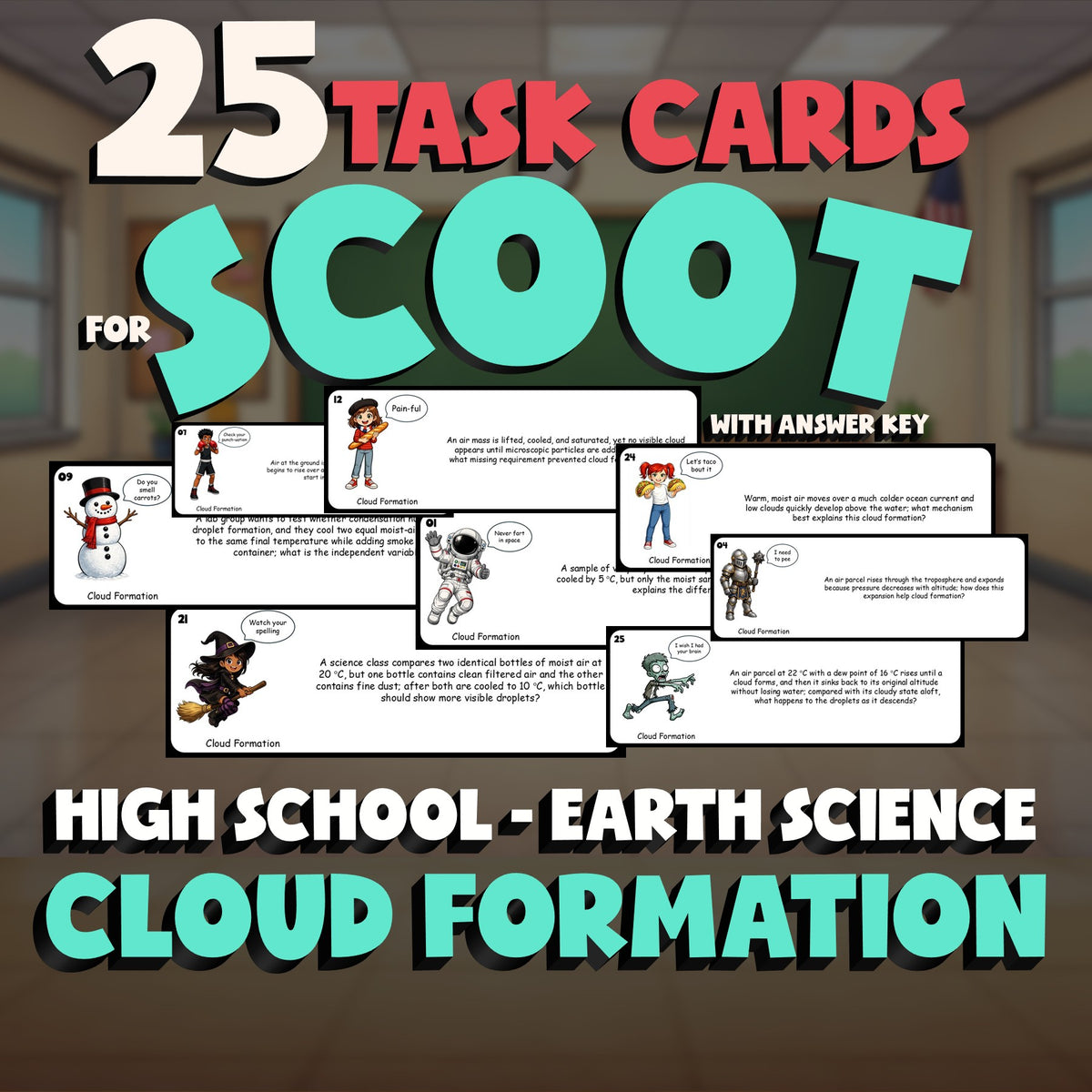 Cloud Formation SCOOT TASK CARDS Game - No Prep Earth Science Review Activity