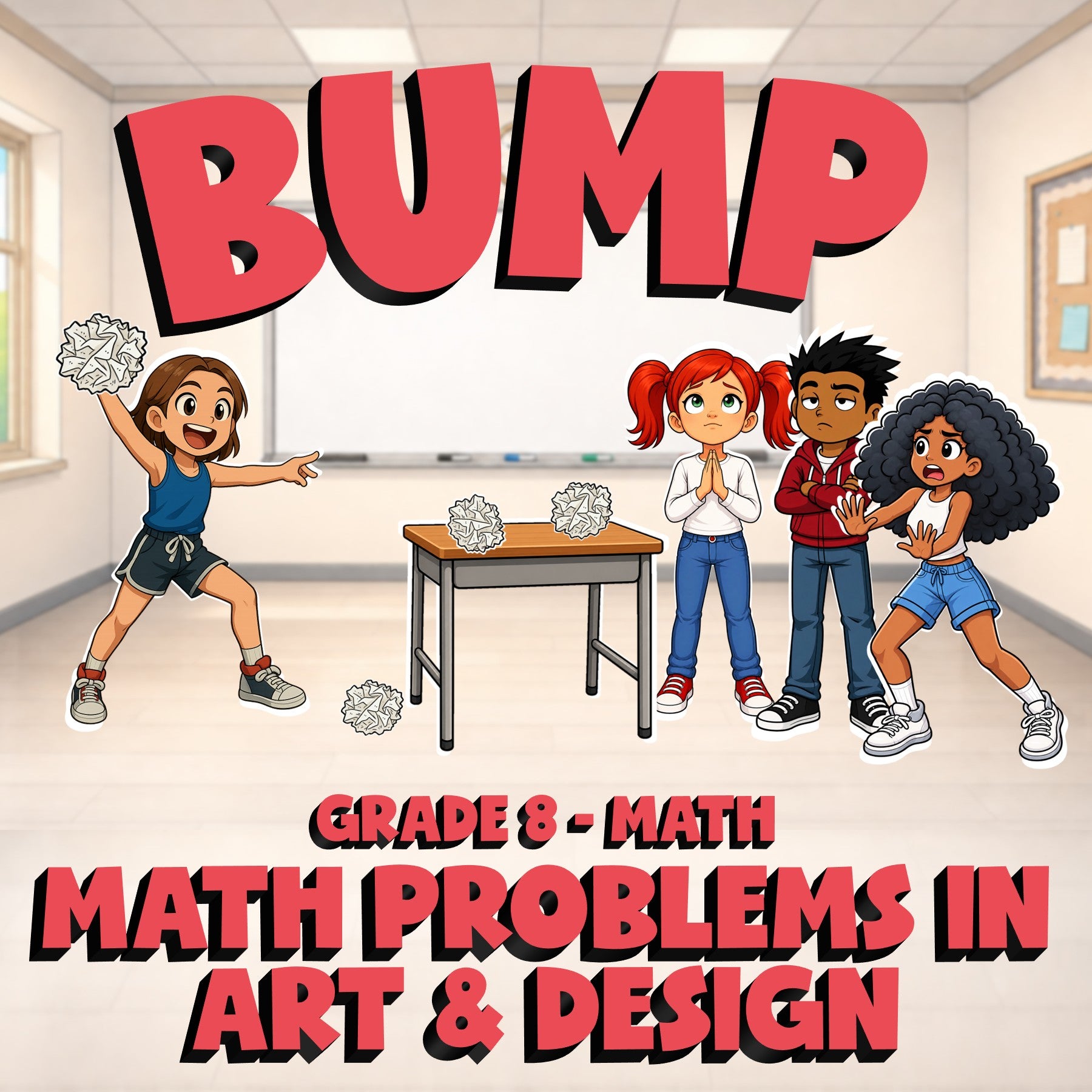 Math Problems in Art & Design BUMP Math Game - No Prep Grade 8 Review Activity