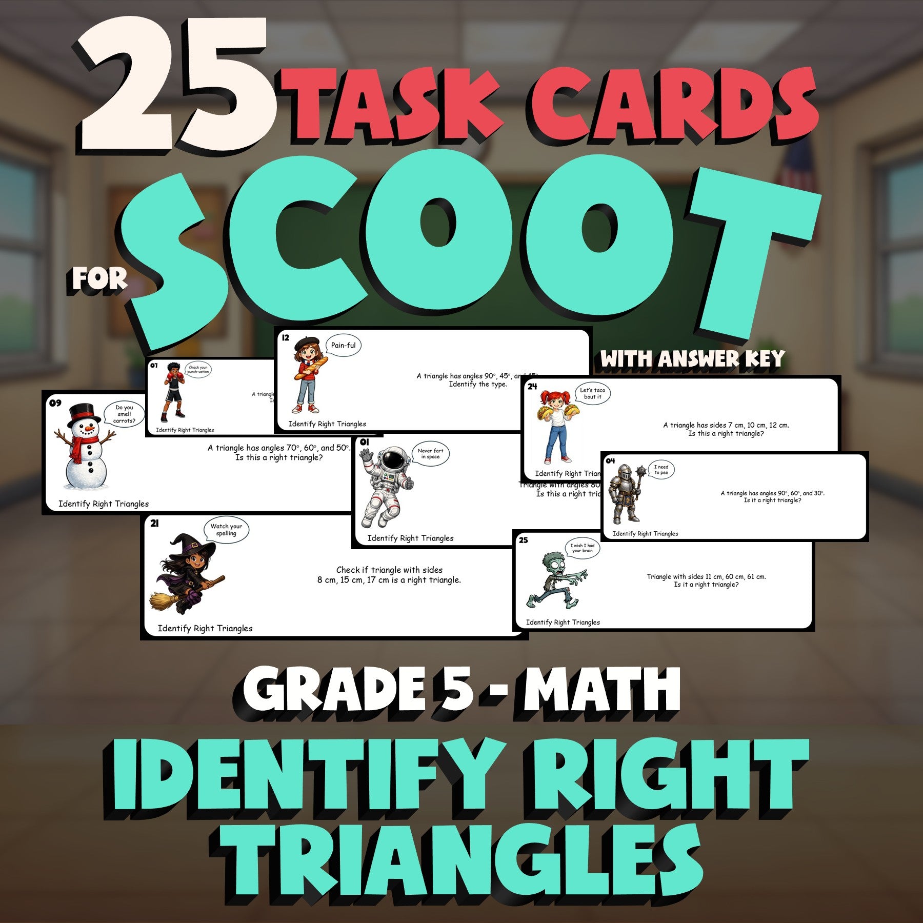 Identify Right Triangles SCOOT TASK CARDS Math Game - No Prep Grade 5 Review
