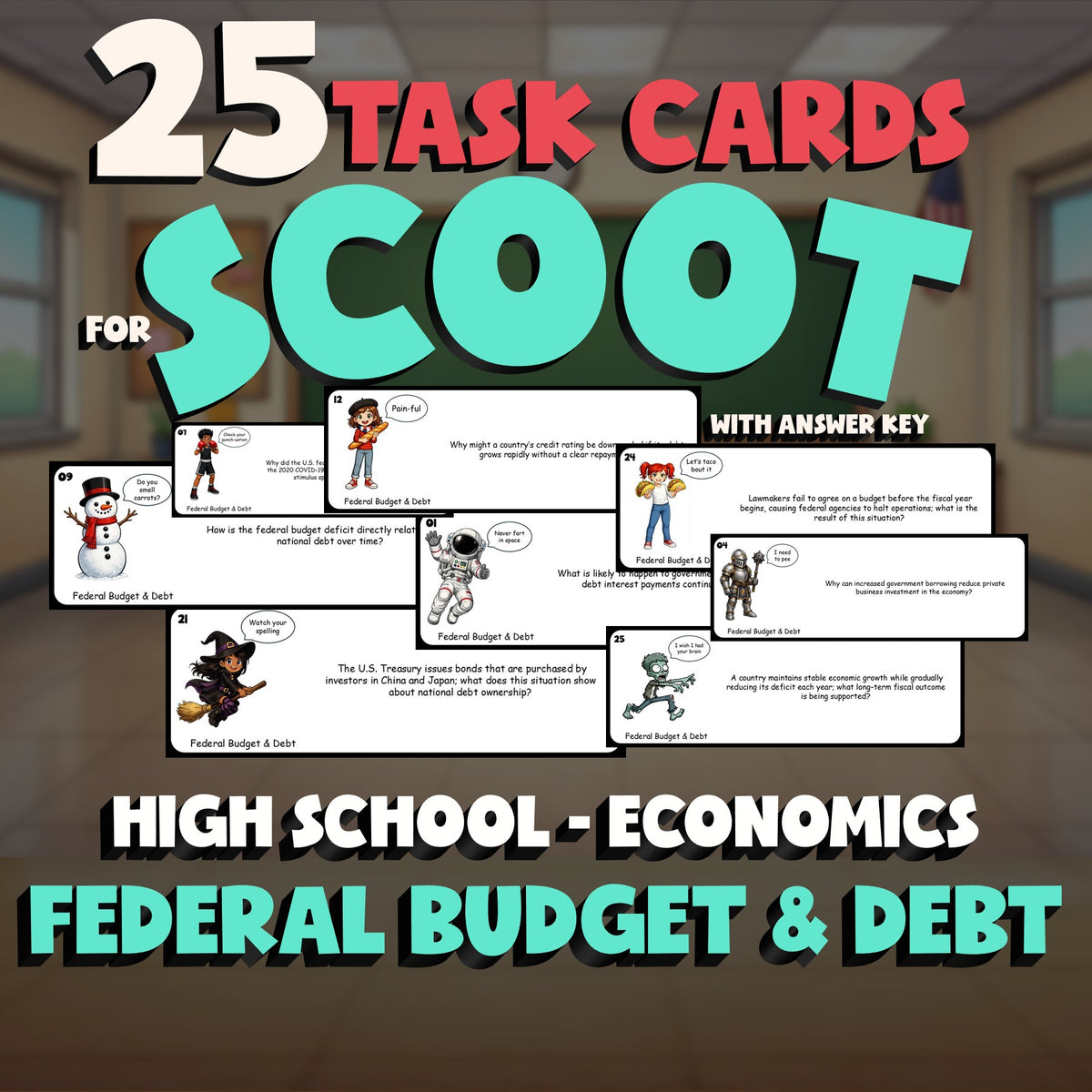Federal Budget & Debt SCOOT TASK CARDS Economics Game - No Prep Review Activity