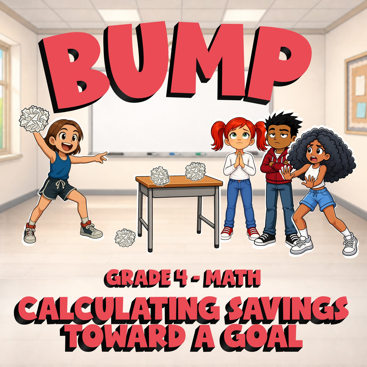 Calculating Savings Toward a Goal BUMP Math Game - No Prep Grade 4 Review