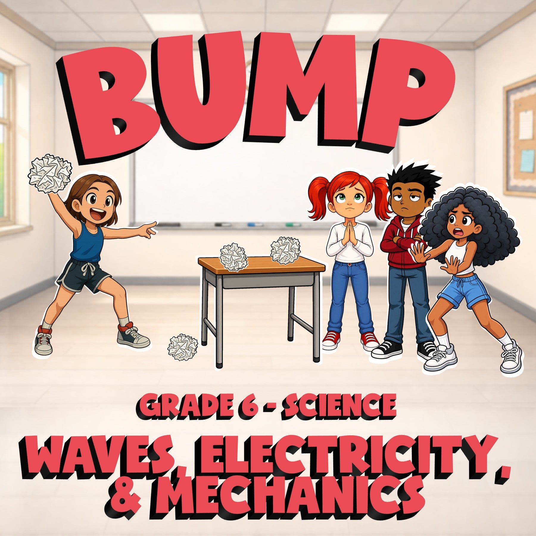 Waves, Electricity, & Mechanics BUMP Science Game - No Prep Grade 6 Review