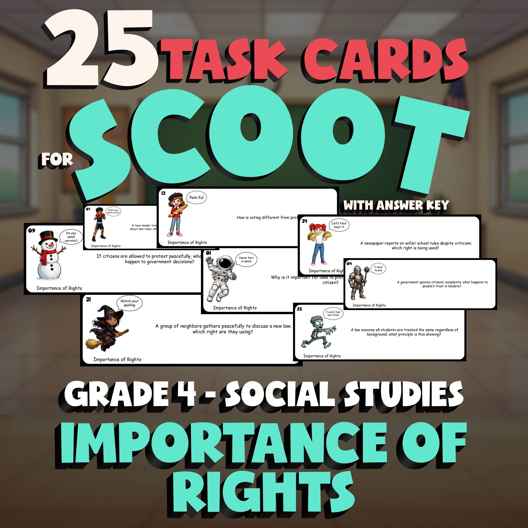 Importance of Rights SCOOT TASK CARDS Socials Game - No Prep Grade 4 Review