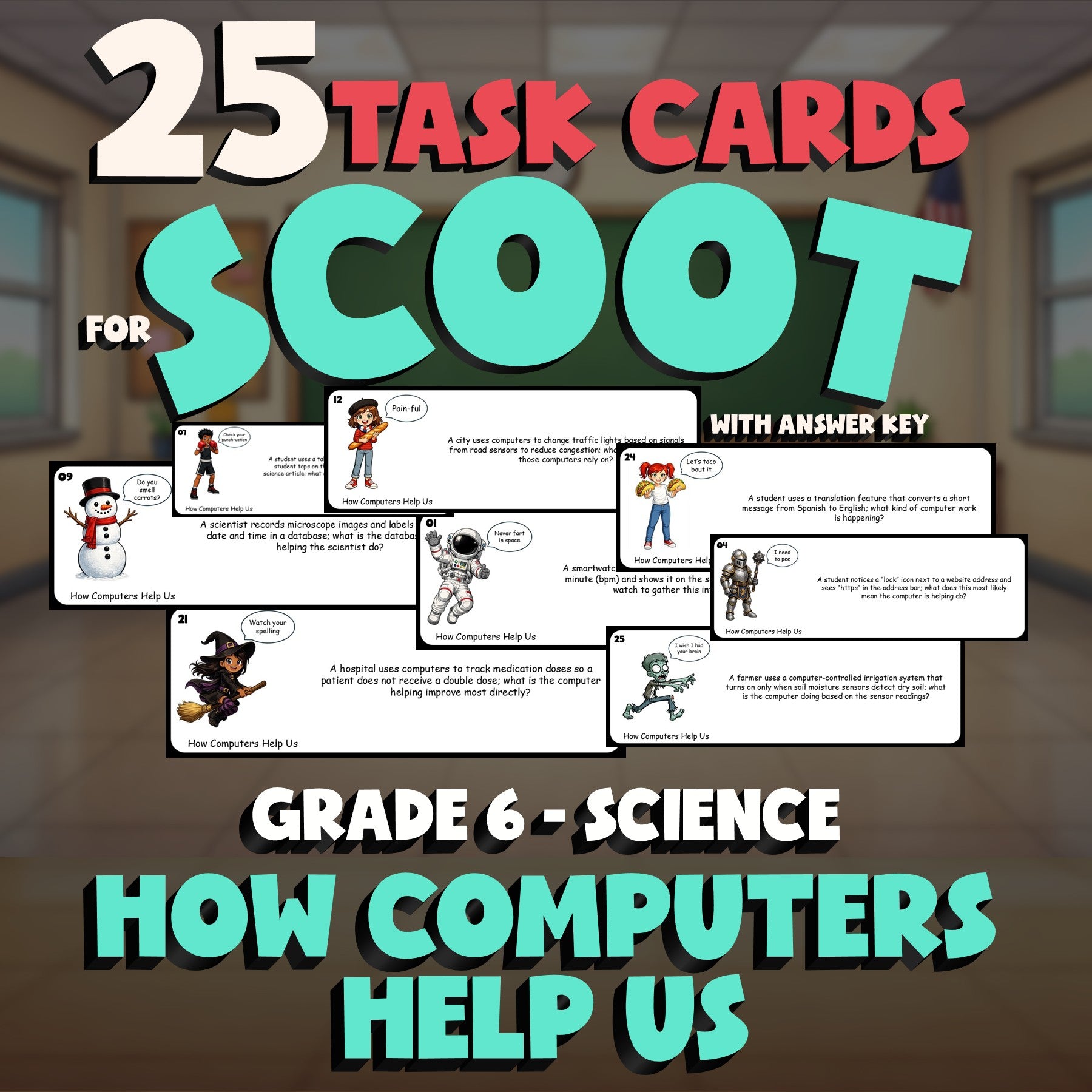How Computers Help Us SCOOT TASK CARDS Science Game - No Prep Grade 6 Review