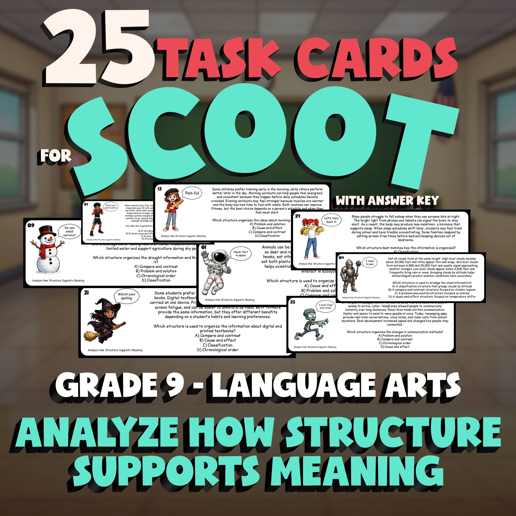 Analyze How Structure Supports Meaning SCOOT TASK CARDS ELA Game - Grade 9