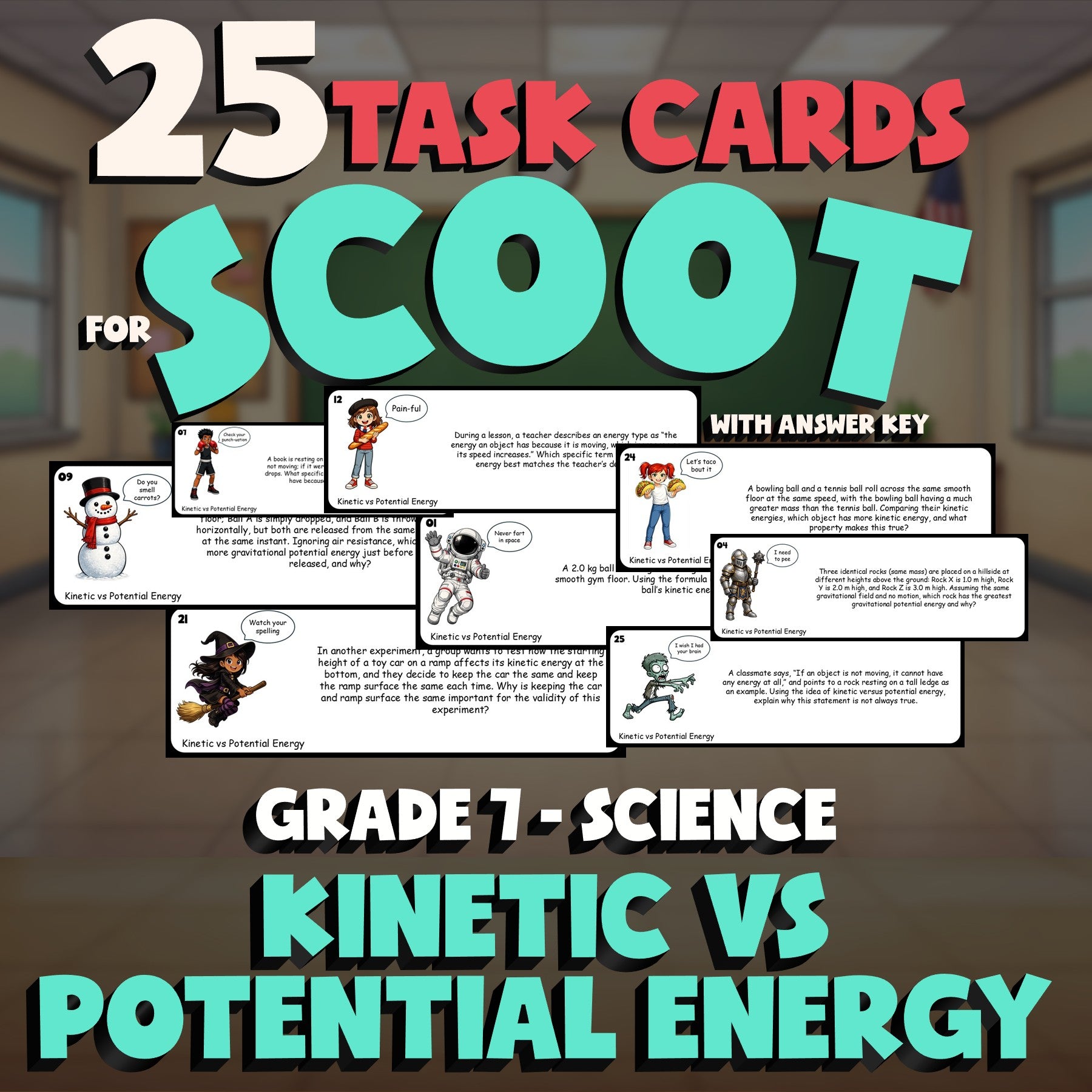 Kinetic vs Potential Energy SCOOT TASK CARDS Science Game - No Prep Grade 7