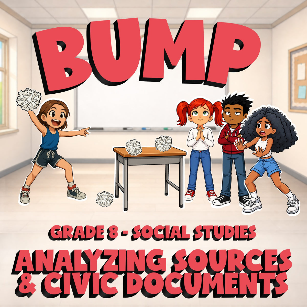 Analyzing Sources & Civic Documents BUMP Socials Game - No Prep Grade 8 Review
