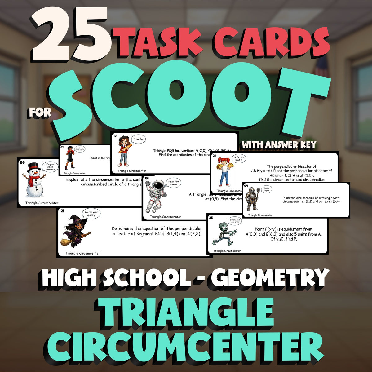 Triangle Circumcenter SCOOT TASK CARDS Math Game - No Prep Geometry Review
