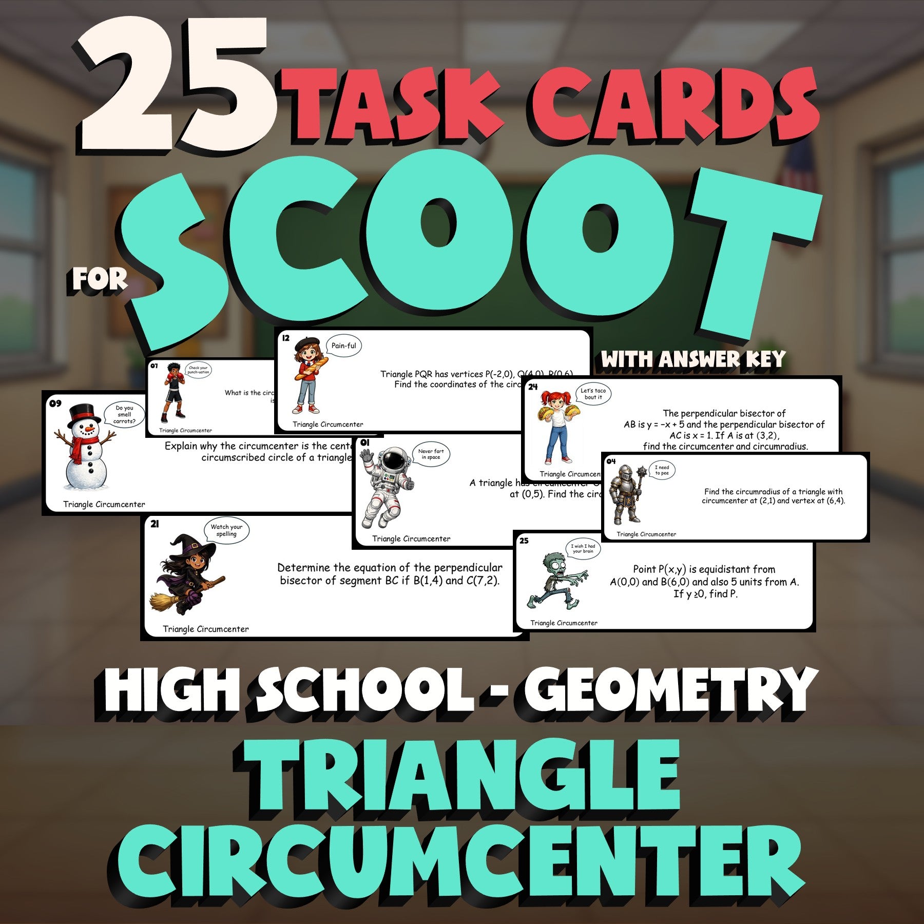 Triangle Circumcenter SCOOT TASK CARDS Math Game - No Prep Geometry Review