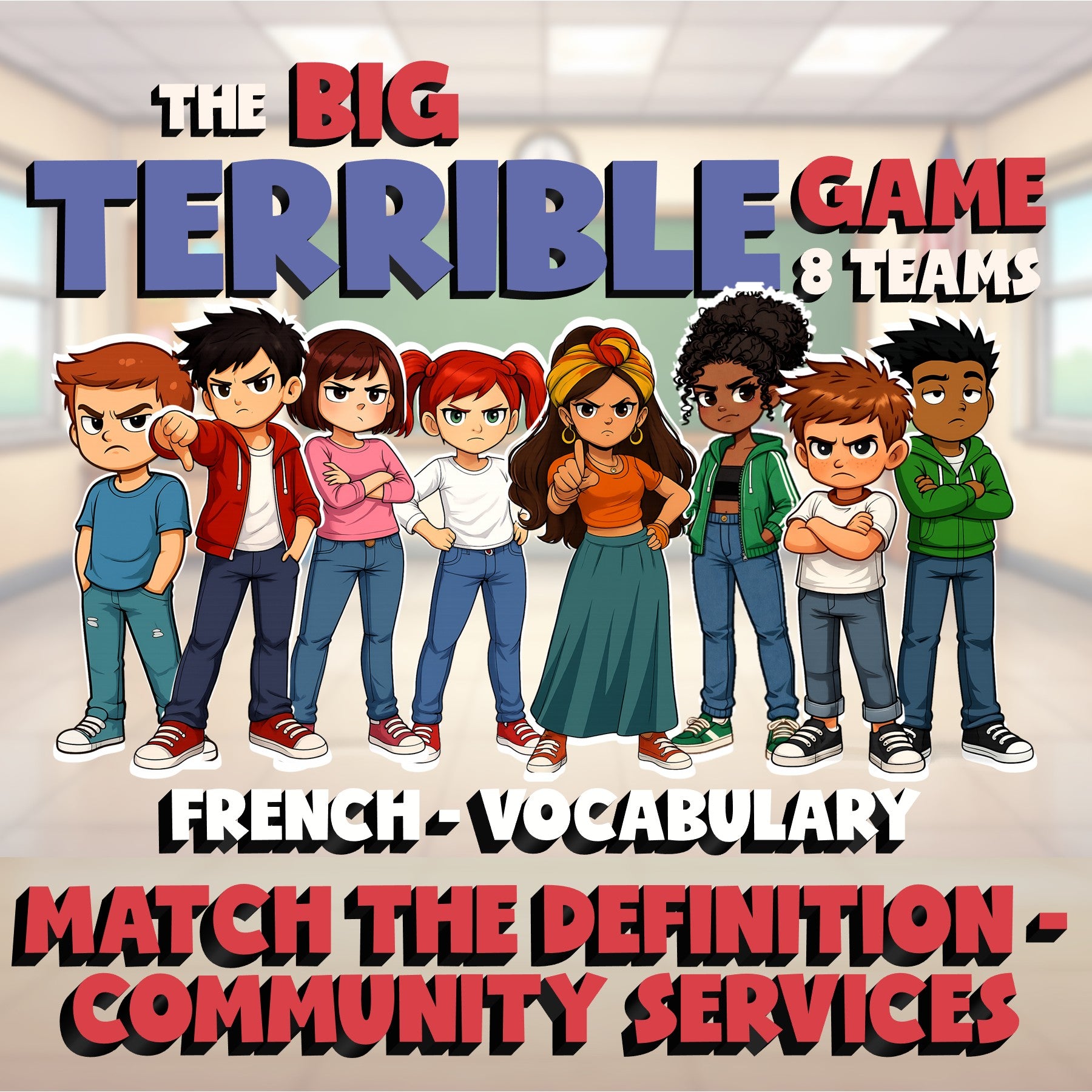 Match the Definition - Community Services BIG TERRIBLE GAME - French Exercise