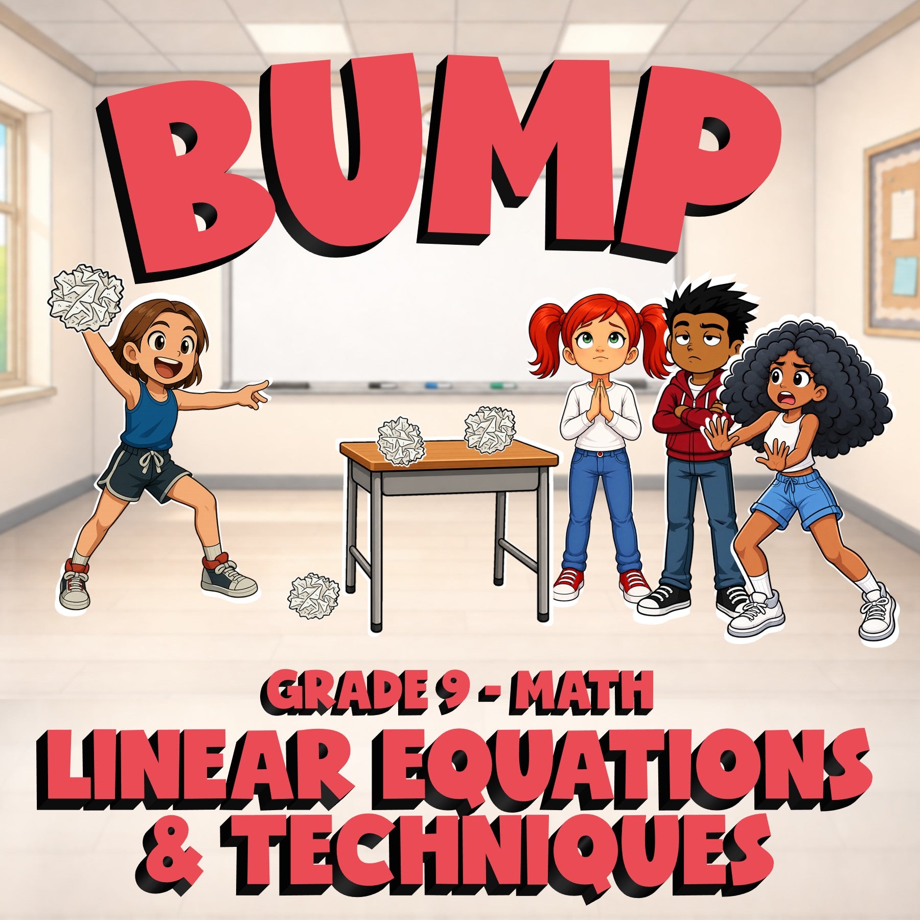 Linear Equations & Techniques BUMP Math Game - No Prep Grade 9 Review Activity