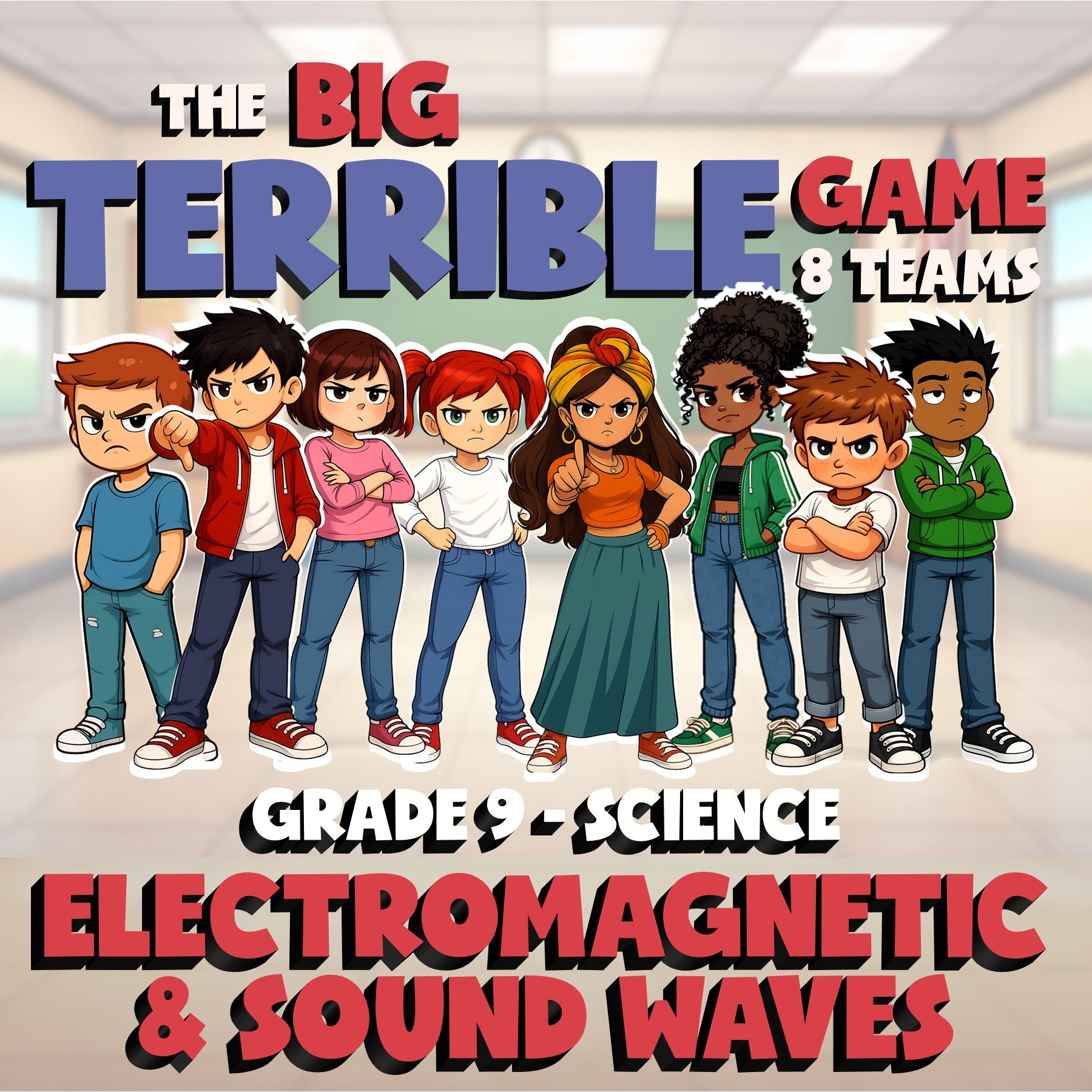 Electromagnetic & Sound Waves BIG TERRIBLE GAME - No Prep Grade 9 Science Review