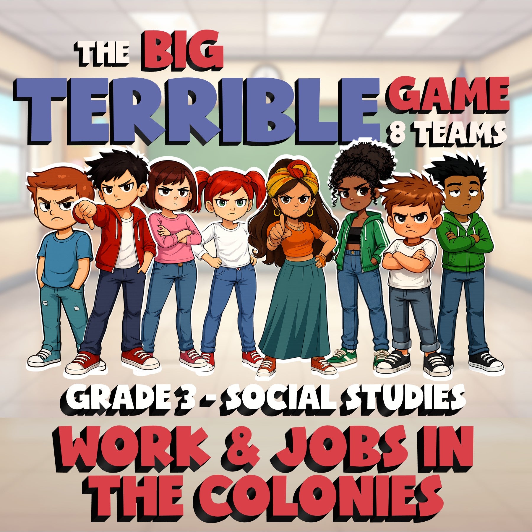 Work & Jobs in the Colonies BIG TERRIBLE GAME - No Prep Grade 3 Socials Review