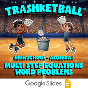 Multi Step Equations Word Problems TRASHKETBALL Math Game - No Prep Algebra 1
