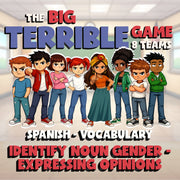 Identify Noun Gender - Expressing Opinions BIG TERRIBLE GAME - Spanish Exercise