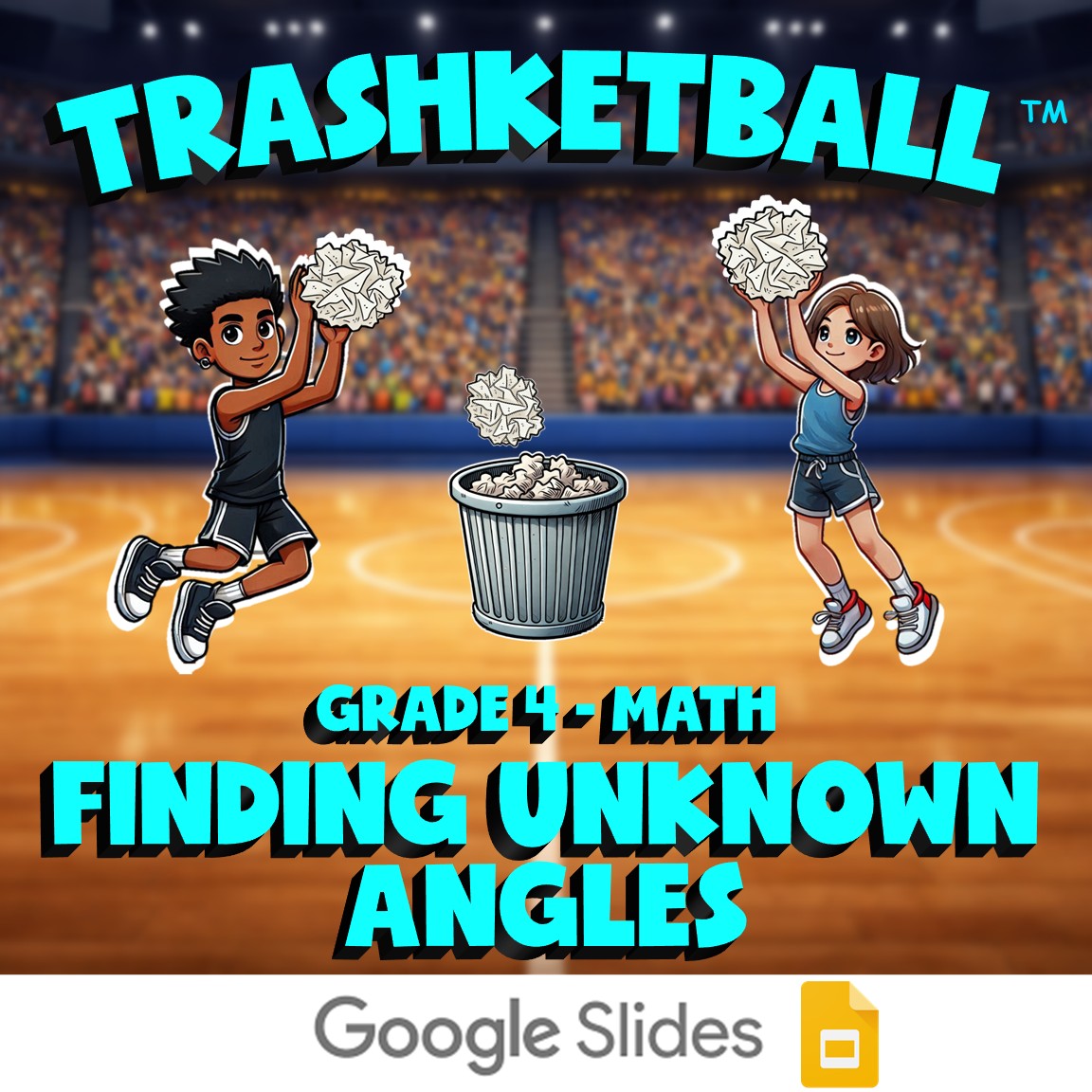 Finding Unknown Angles TRASHKETBALL Math Game - No Prep Grade 4 Review Activity