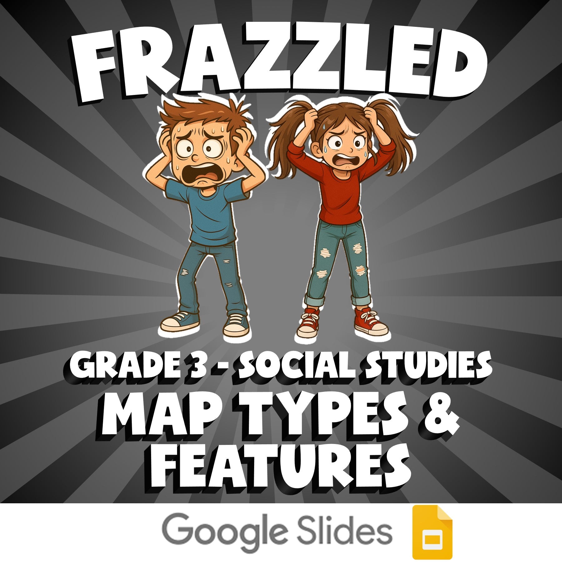 Map Types & Features FRAZZLED Socials Game - No Prep Grade 3 Review Activity