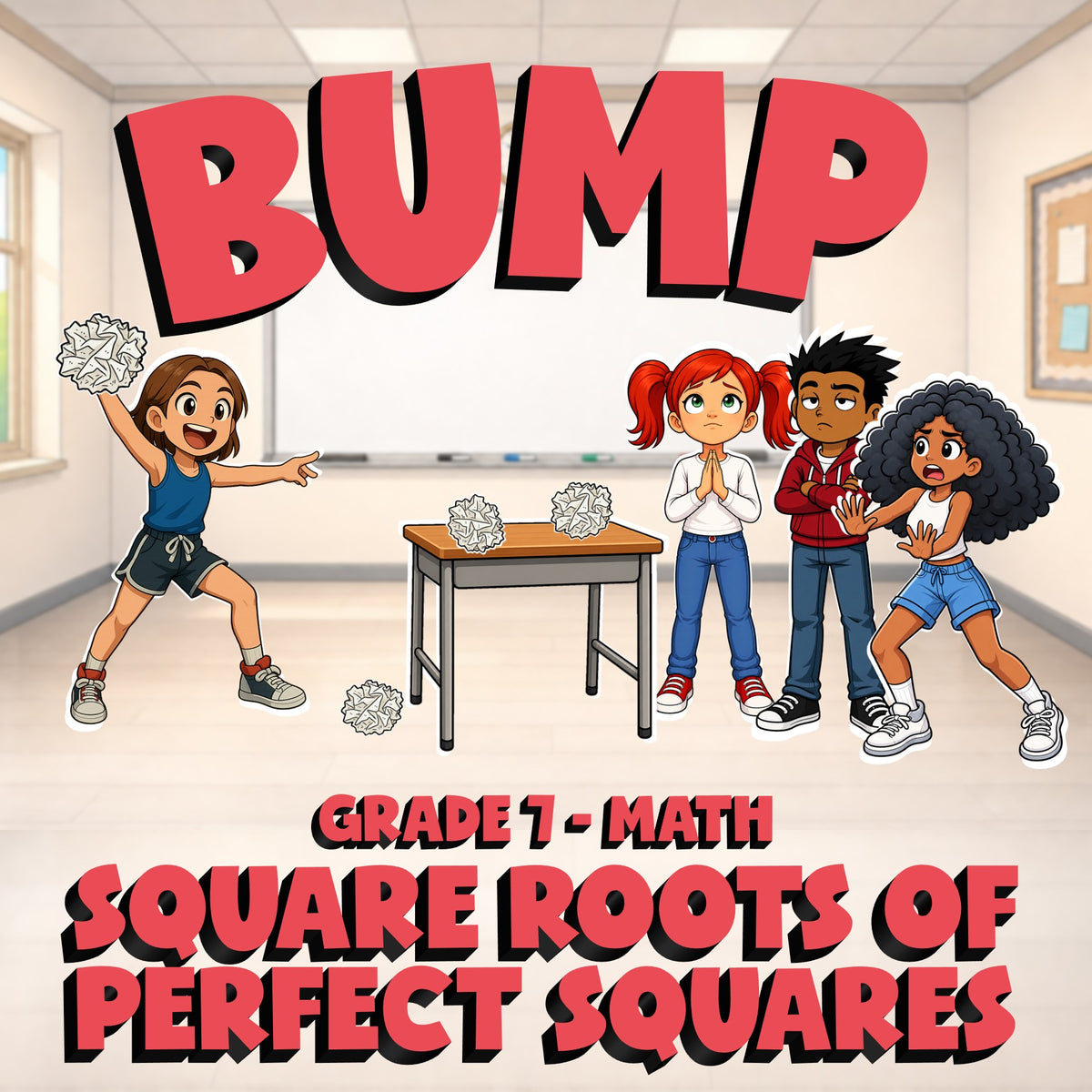 Square Roots of Perfect Squares BUMP Math Game - No Prep Grade 7 Review Activity