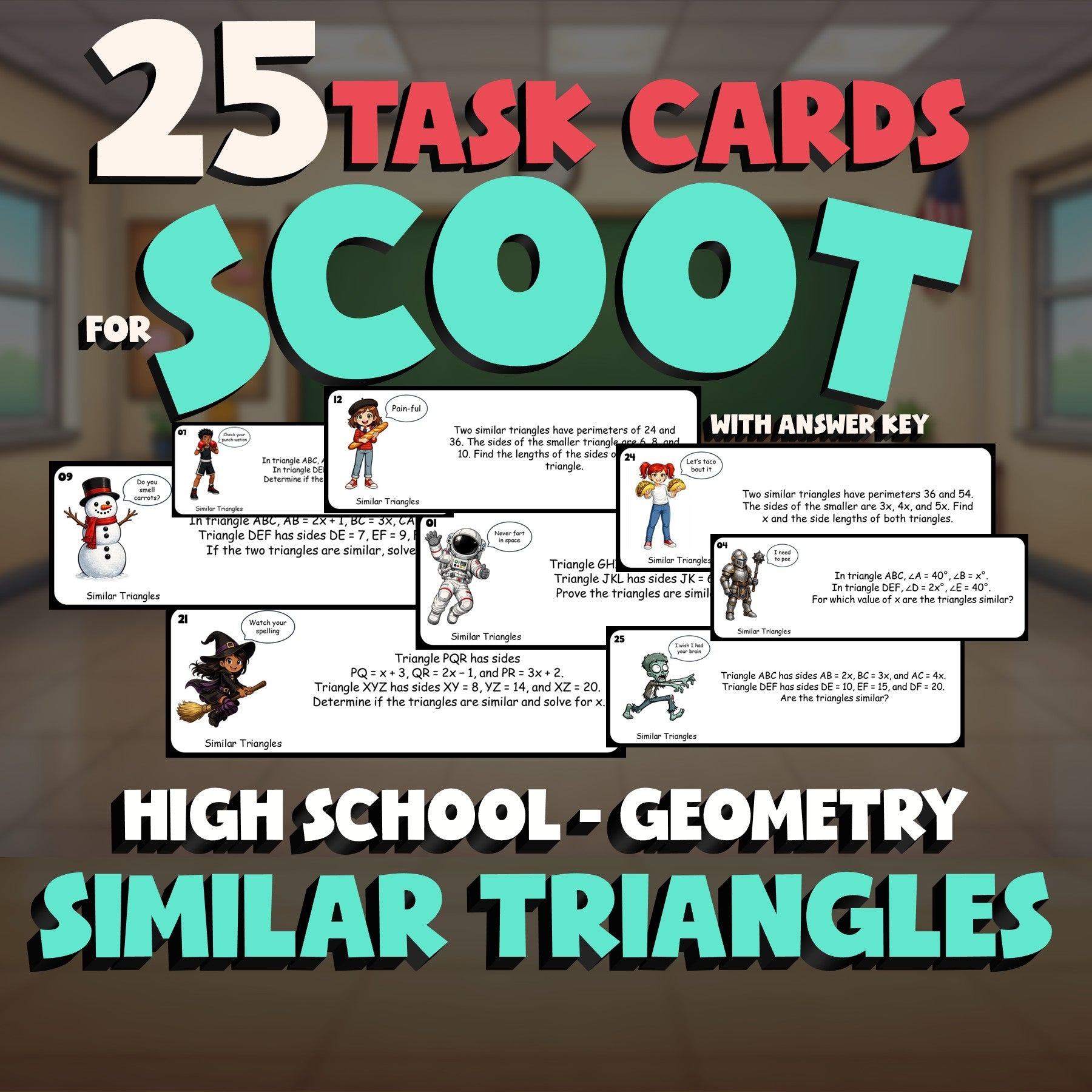 Similar Triangles SCOOT TASK CARDS Math Game - No Prep Geometry Review Activity