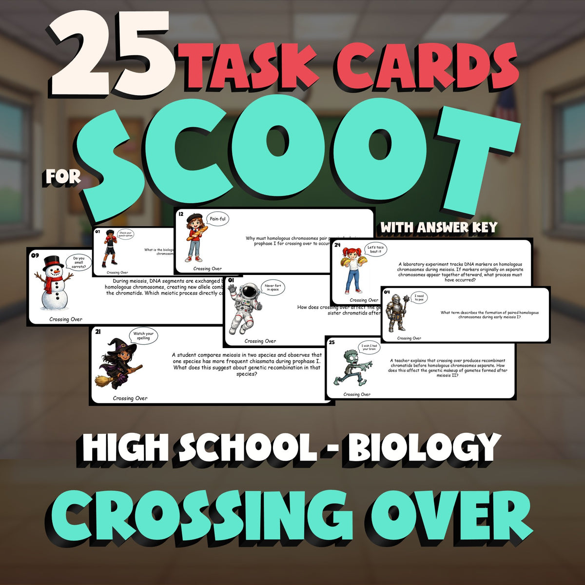 Crossing Over SCOOT TASK CARDS Science Game - No Prep Biology Review Activity