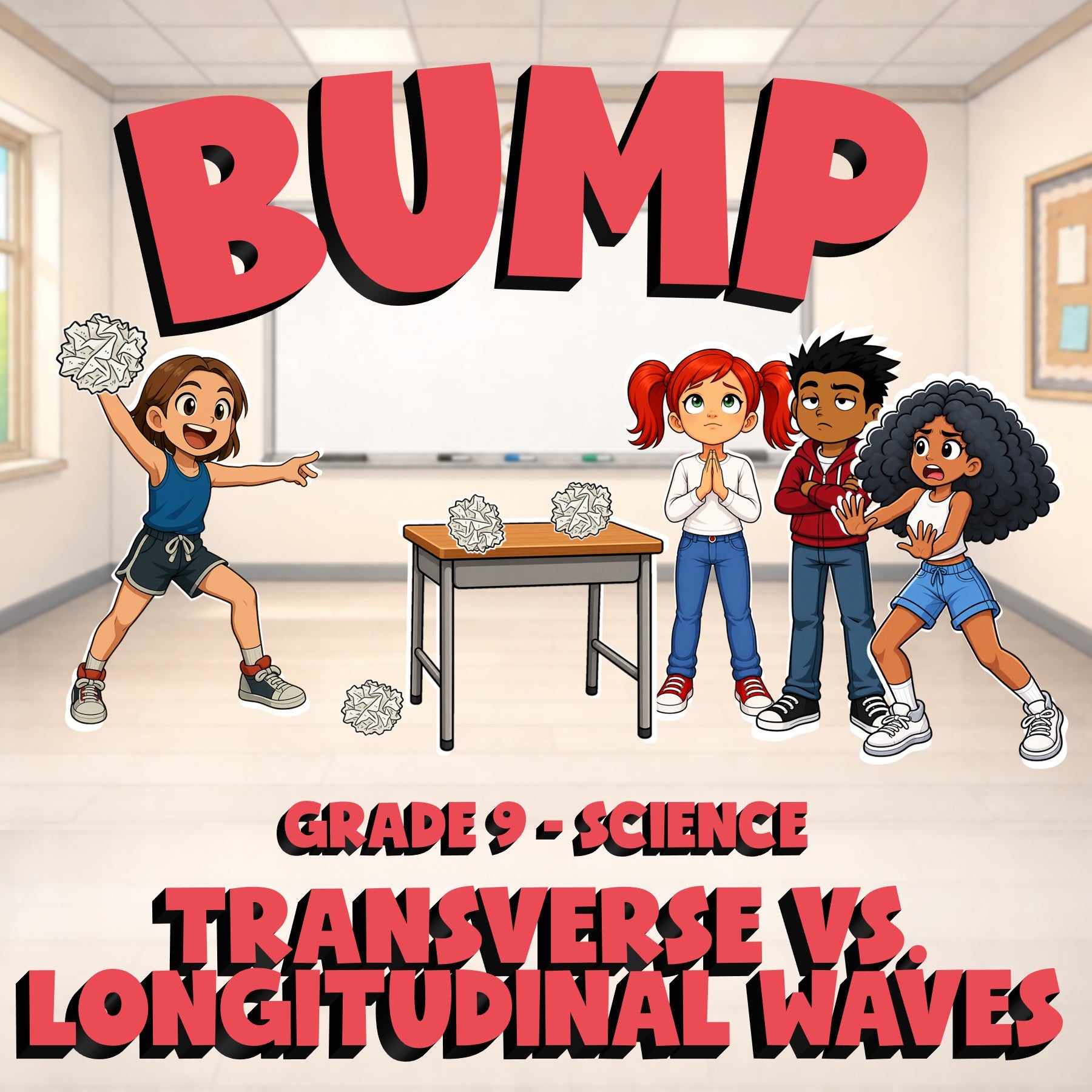 Transverse vs. Longitudinal Waves BUMP Science Game - No Prep Grade 9 Review