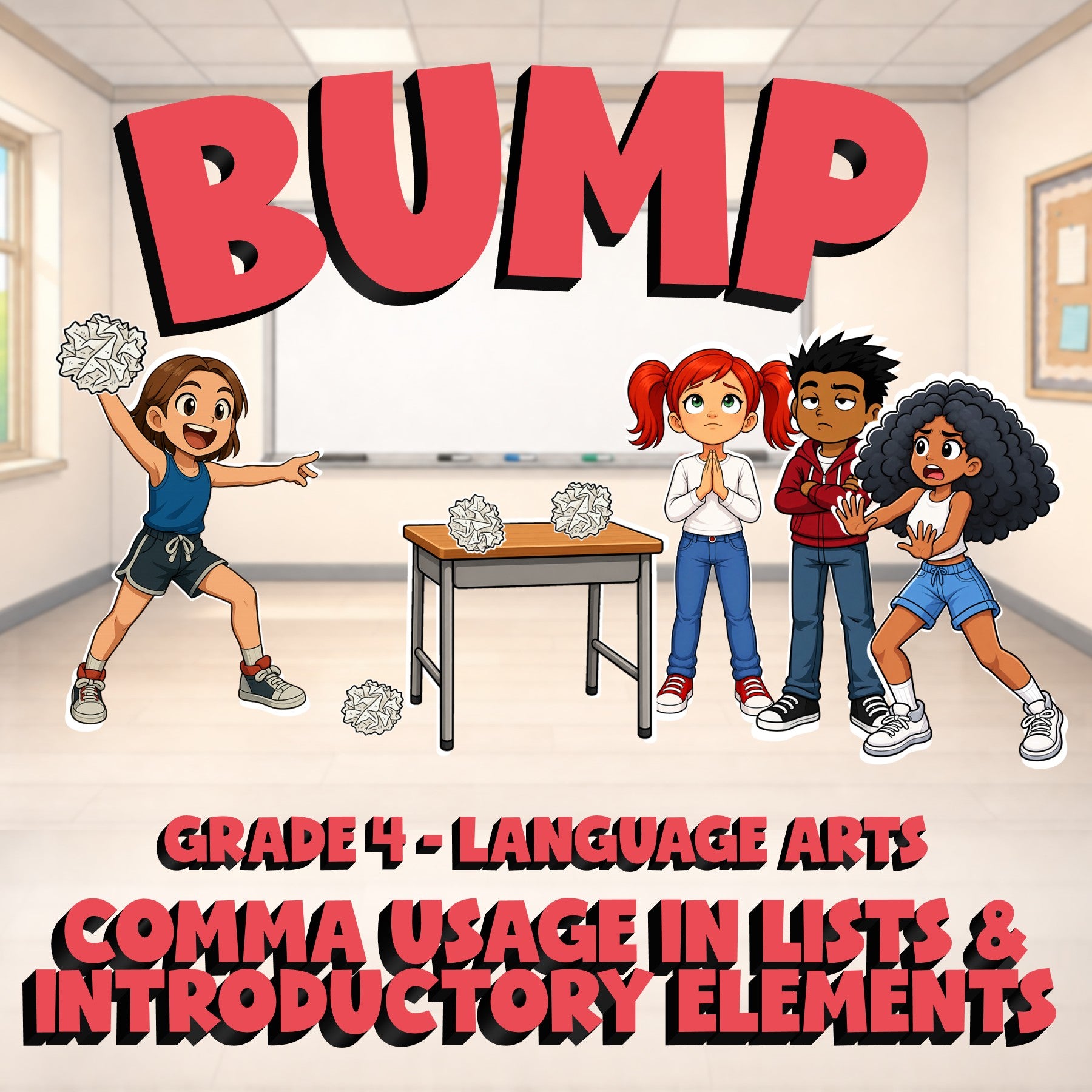 Comma Usage in Lists & Introductory Elements BUMP ELA Game - No Prep Grade 4