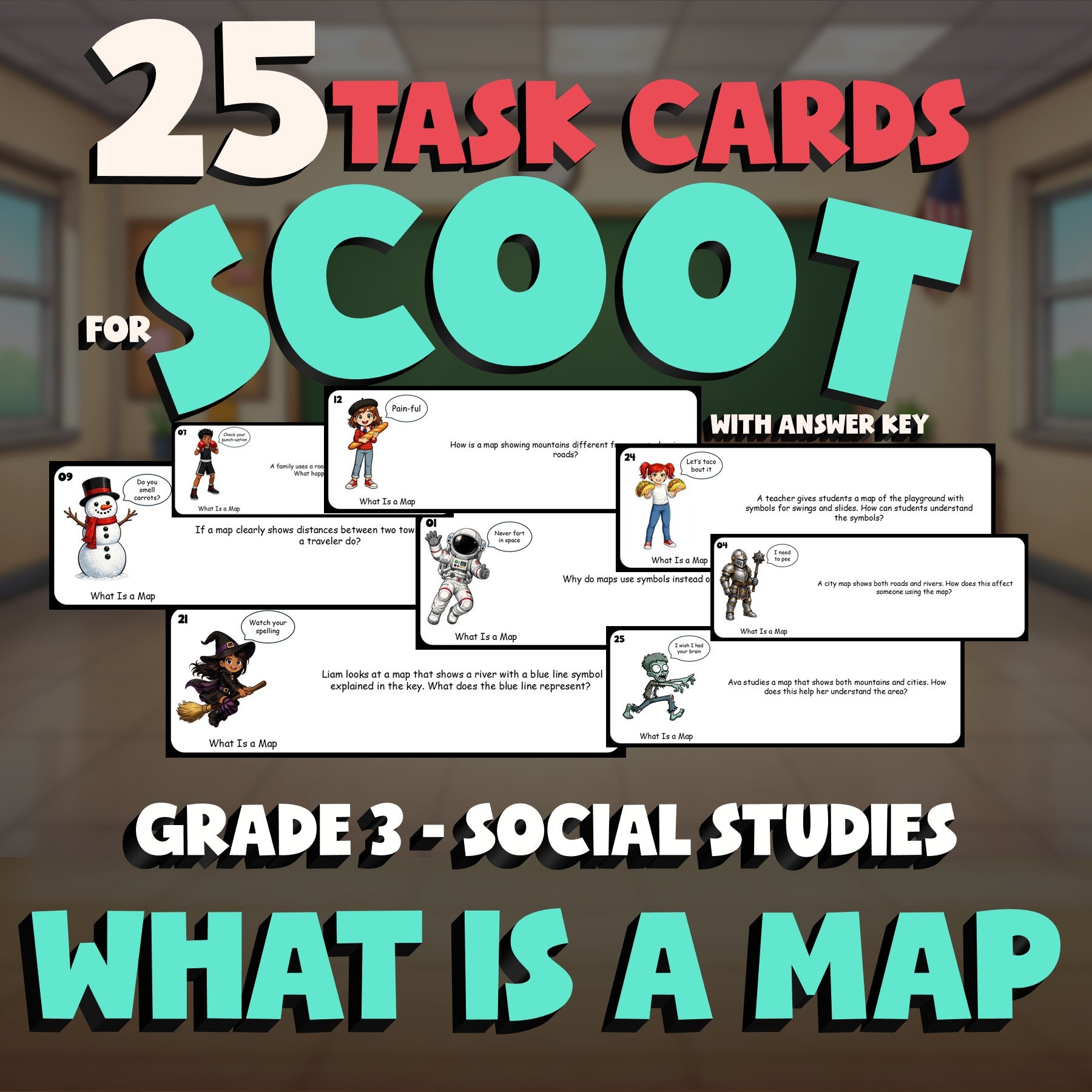 What Is a Map SCOOT TASK CARDS Socials Game - No Prep Grade 3 Review Activity