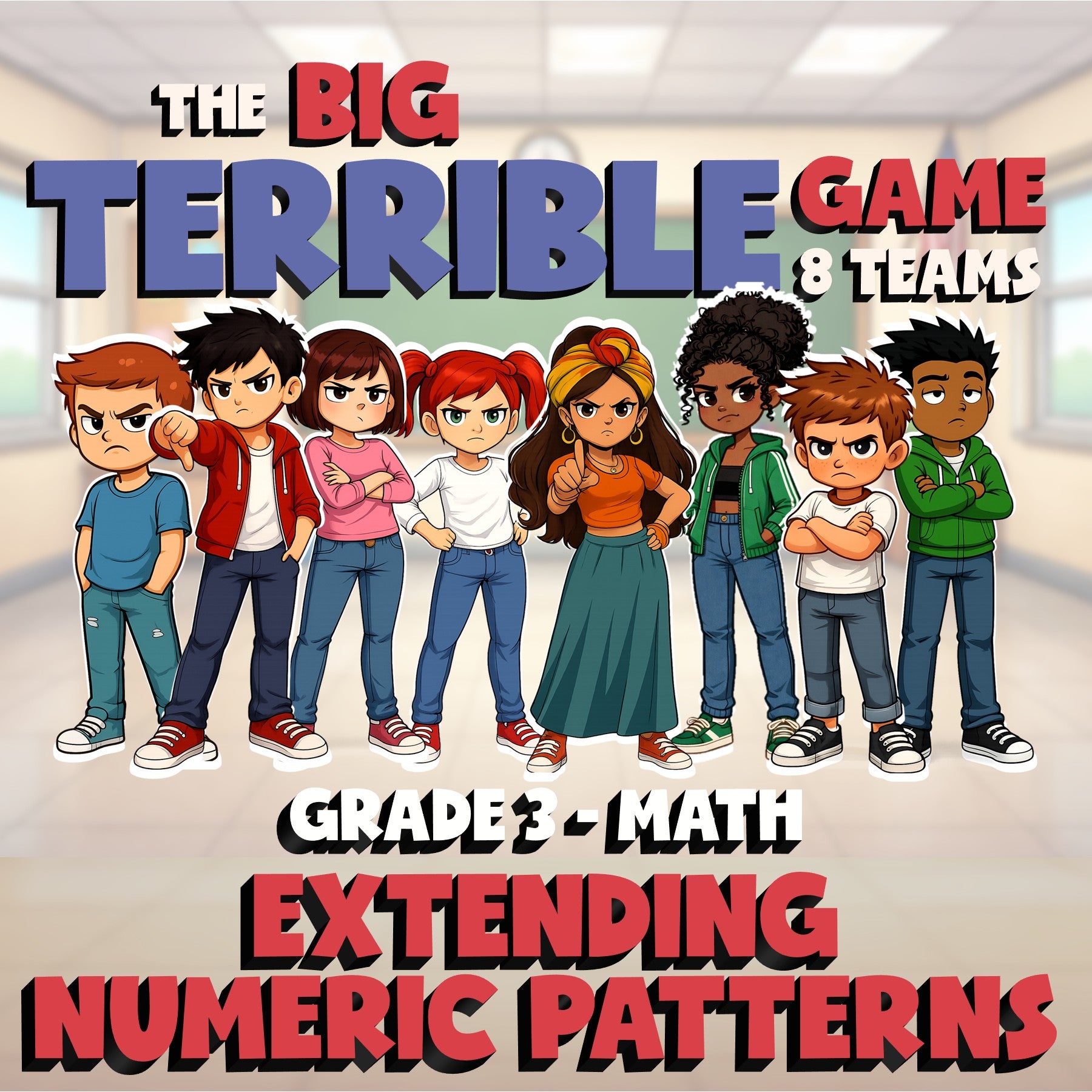 Extending Numeric Patterns BIG TERRIBLE GAME - No Prep Grade 3 Math Review
