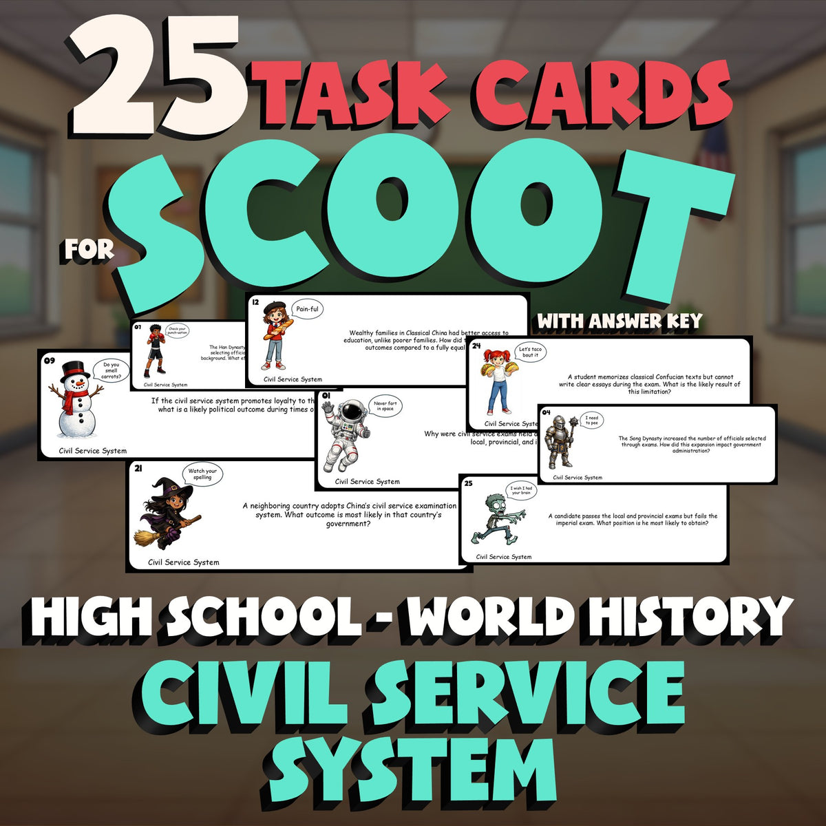 Civil Service System SCOOT TASK CARDS Game - No Prep World History Review