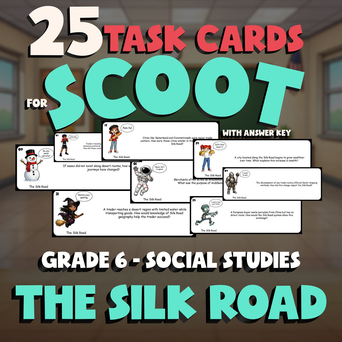 The Silk Road SCOOT TASK CARDS Socials Game - No Prep Grade 6 Review Activity