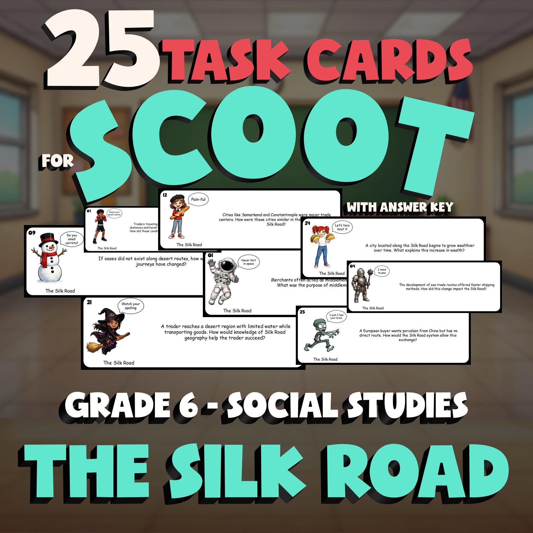 The Silk Road SCOOT TASK CARDS Socials Game - No Prep Grade 6 Review Activity
