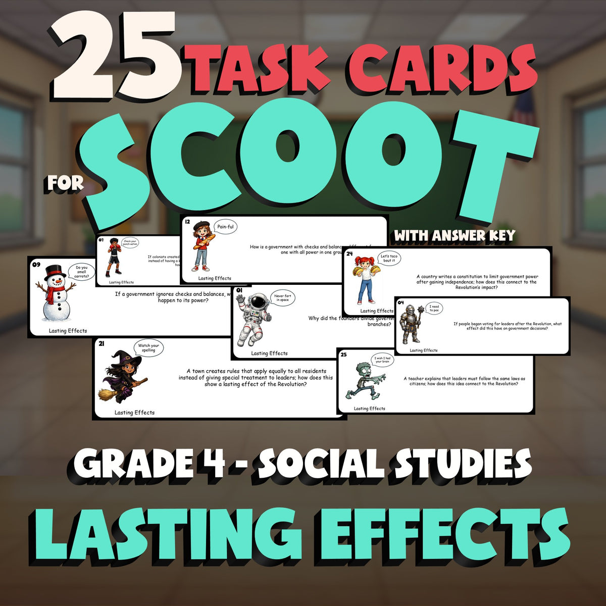 Lasting Effects SCOOT TASK CARDS Socials Game - No Prep Grade 4 Review Activity
