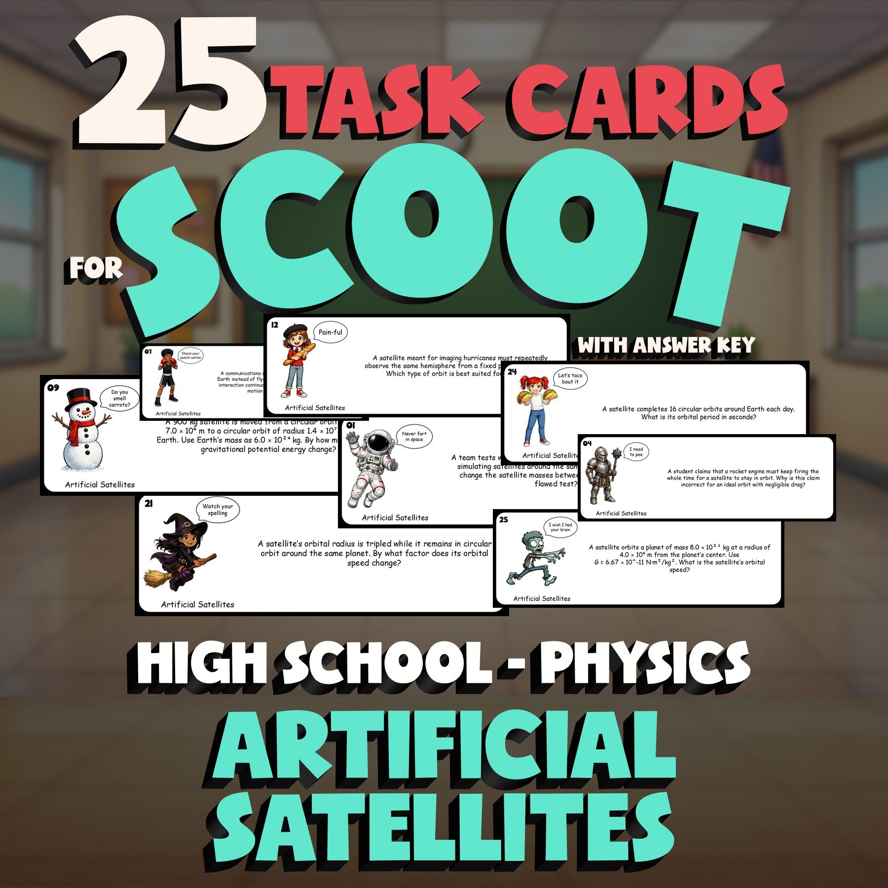 Artificial Satellites SCOOT TASK CARDS Science Game - No Prep Physics Review
