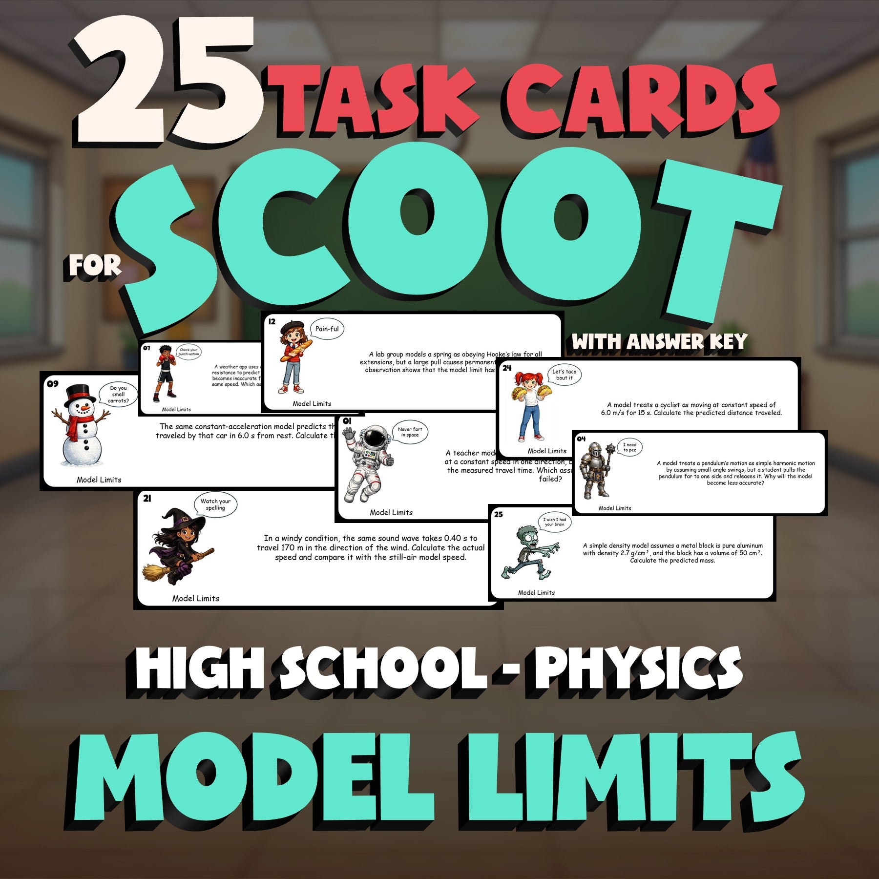 Model Limits SCOOT TASK CARDS Science Game - No Prep Physics Review Activity