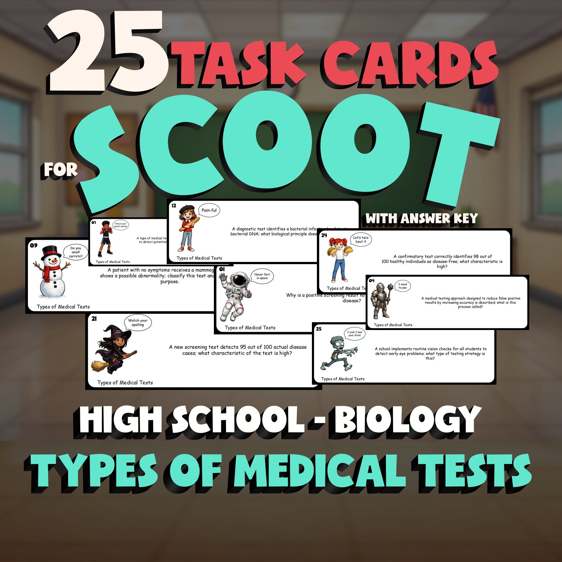 Types of Medical Tests SCOOT TASK CARDS Science Game - No Prep Biology Review