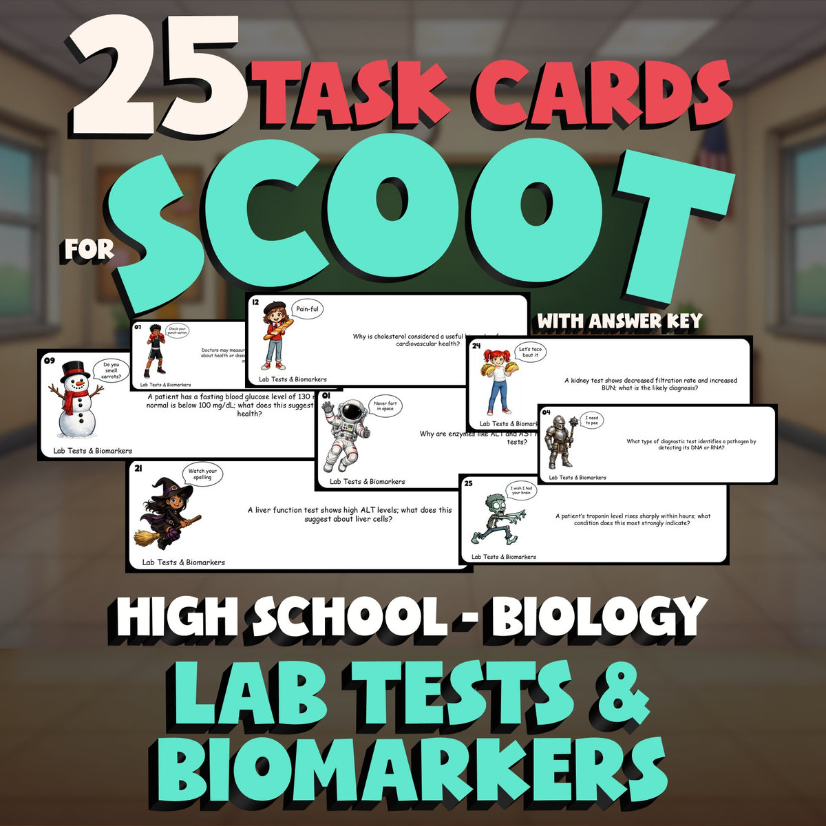 Lab Tests & Biomarkers SCOOT TASK CARDS Science Game - No Prep Biology Review