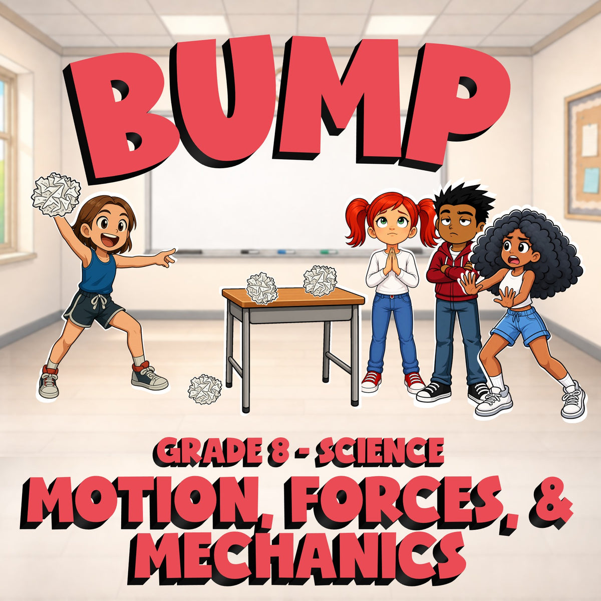 Motion, Forces, & Mechanics BUMP Science Game - No Prep Grade 8 Review Activity