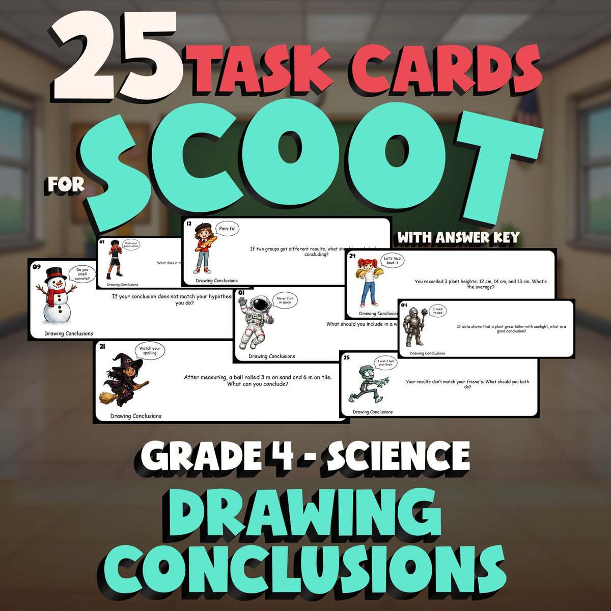 Drawing Conclusions SCOOT TASK CARDS Science Game - No Prep Grade 4 Review