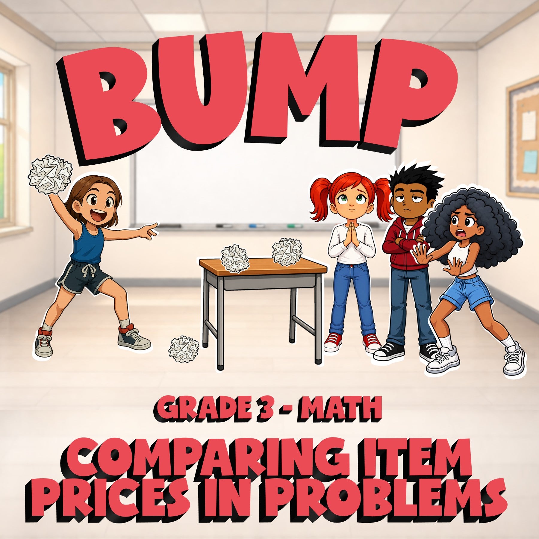 Comparing Item Prices in Problems BUMP Math Game - No Prep Grade 3 Review