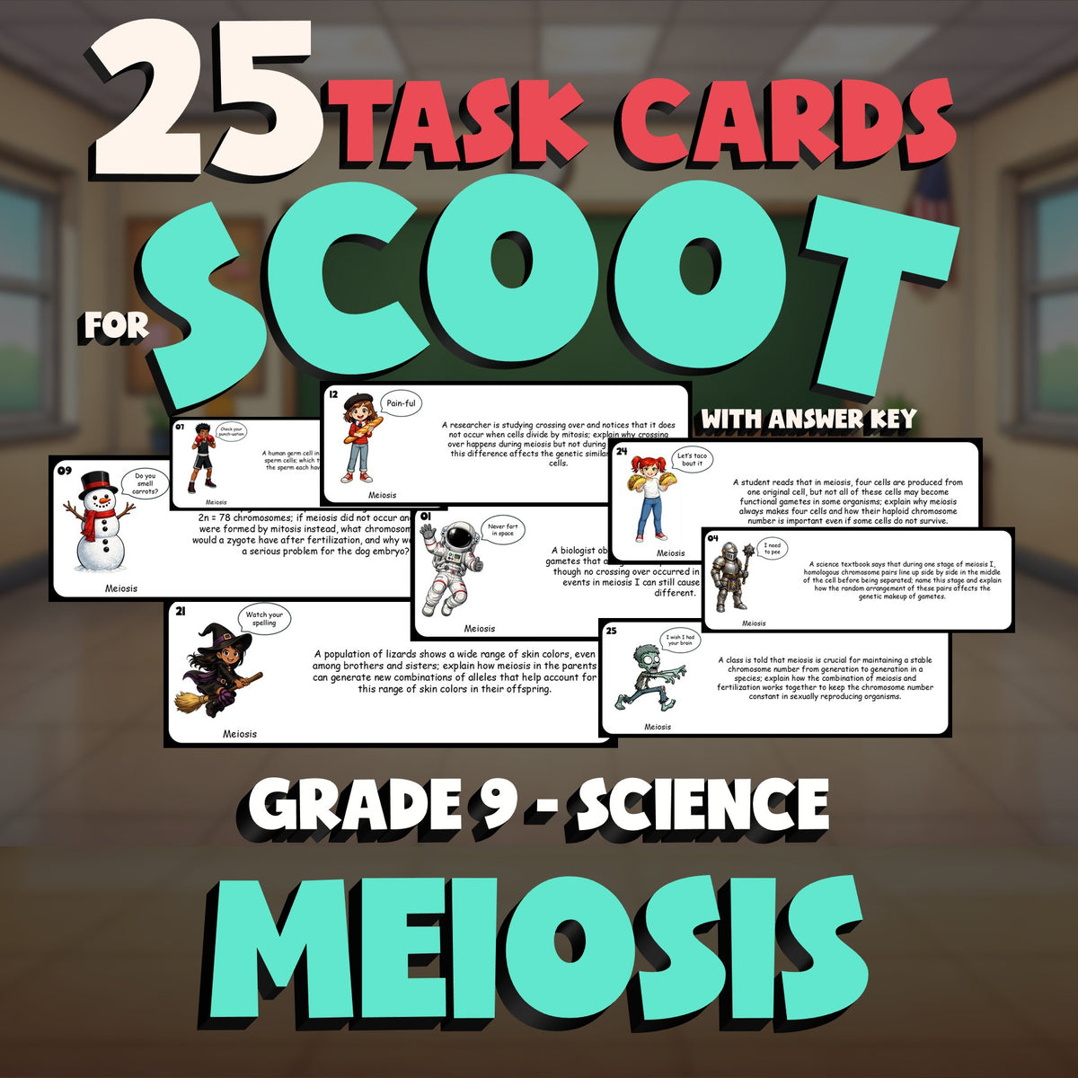 Meiosis SCOOT TASK CARDS Science Game - No Prep Grade 9 Review Activity