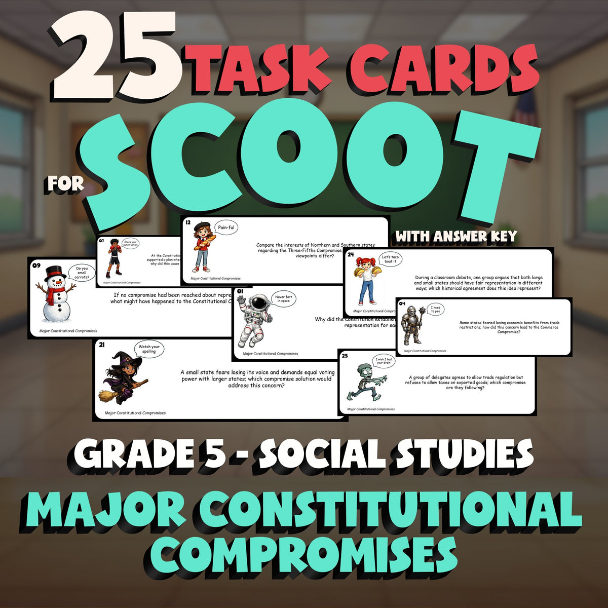 Major Constitutional Compromises SCOOT TASK CARDS Socials Game - No Prep Grade 5