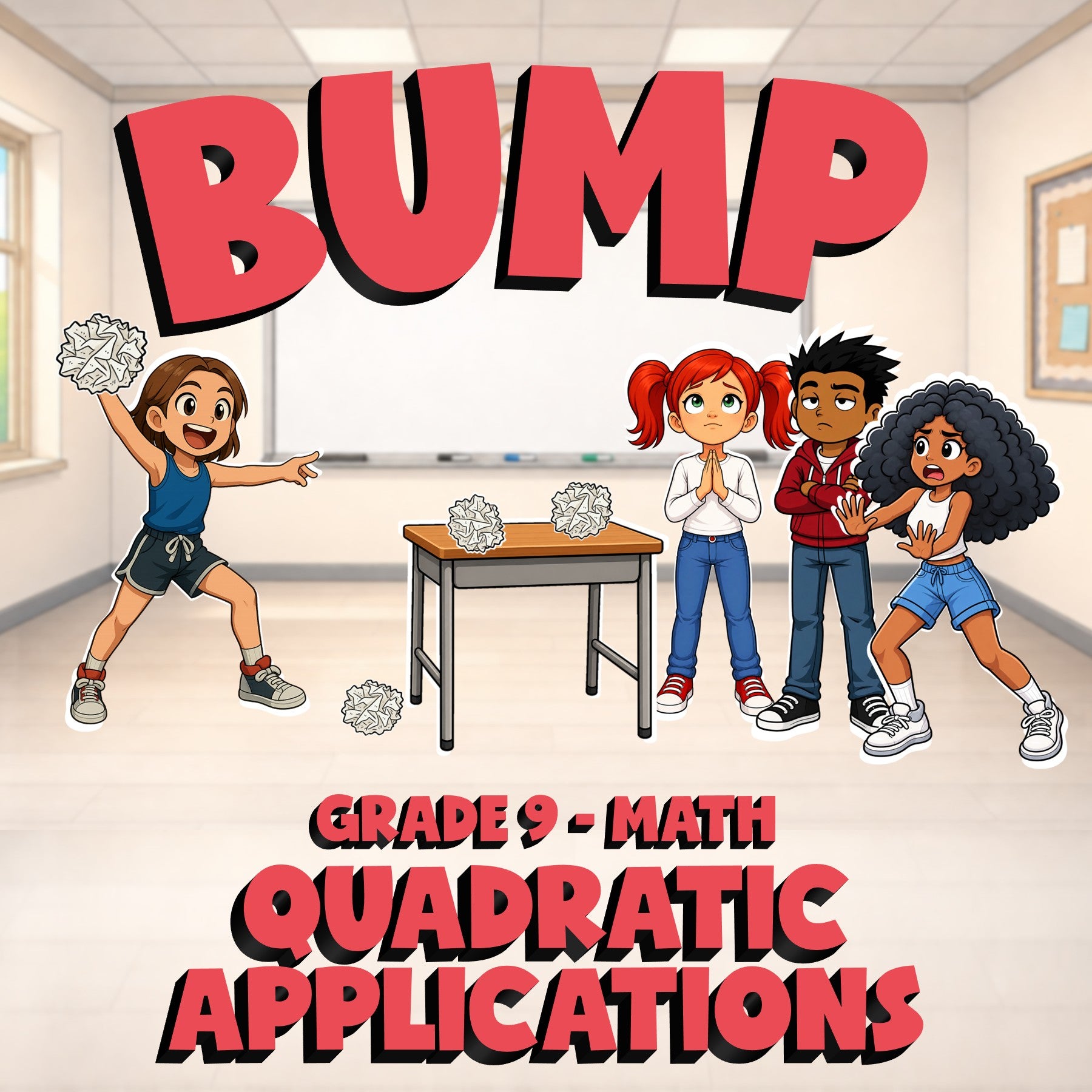 Quadratic Applications BUMP Math Game - No Prep Grade 9 Review Activity