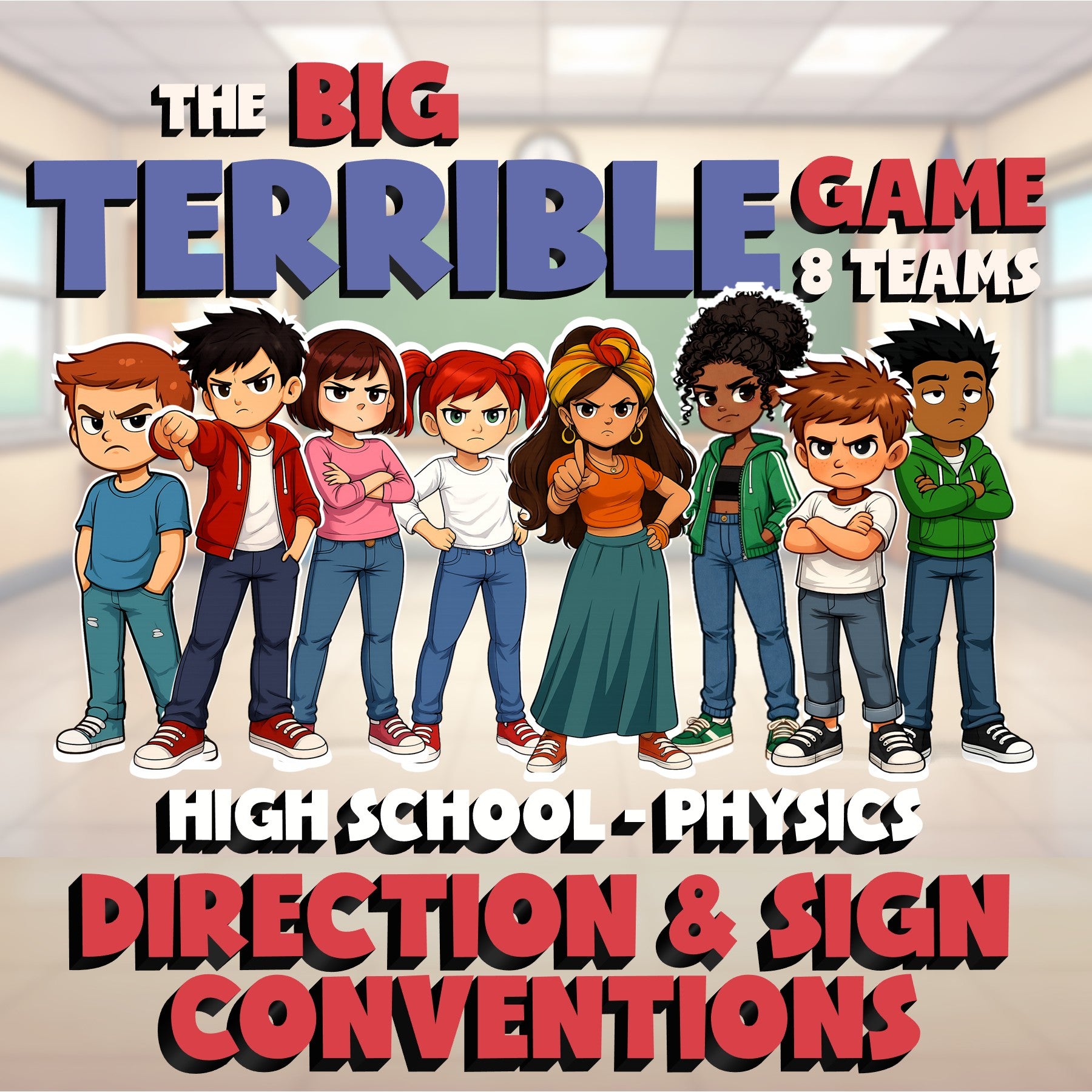Direction & Sign Conventions BIG TERRIBLE GAME - No Prep Physics Science Review