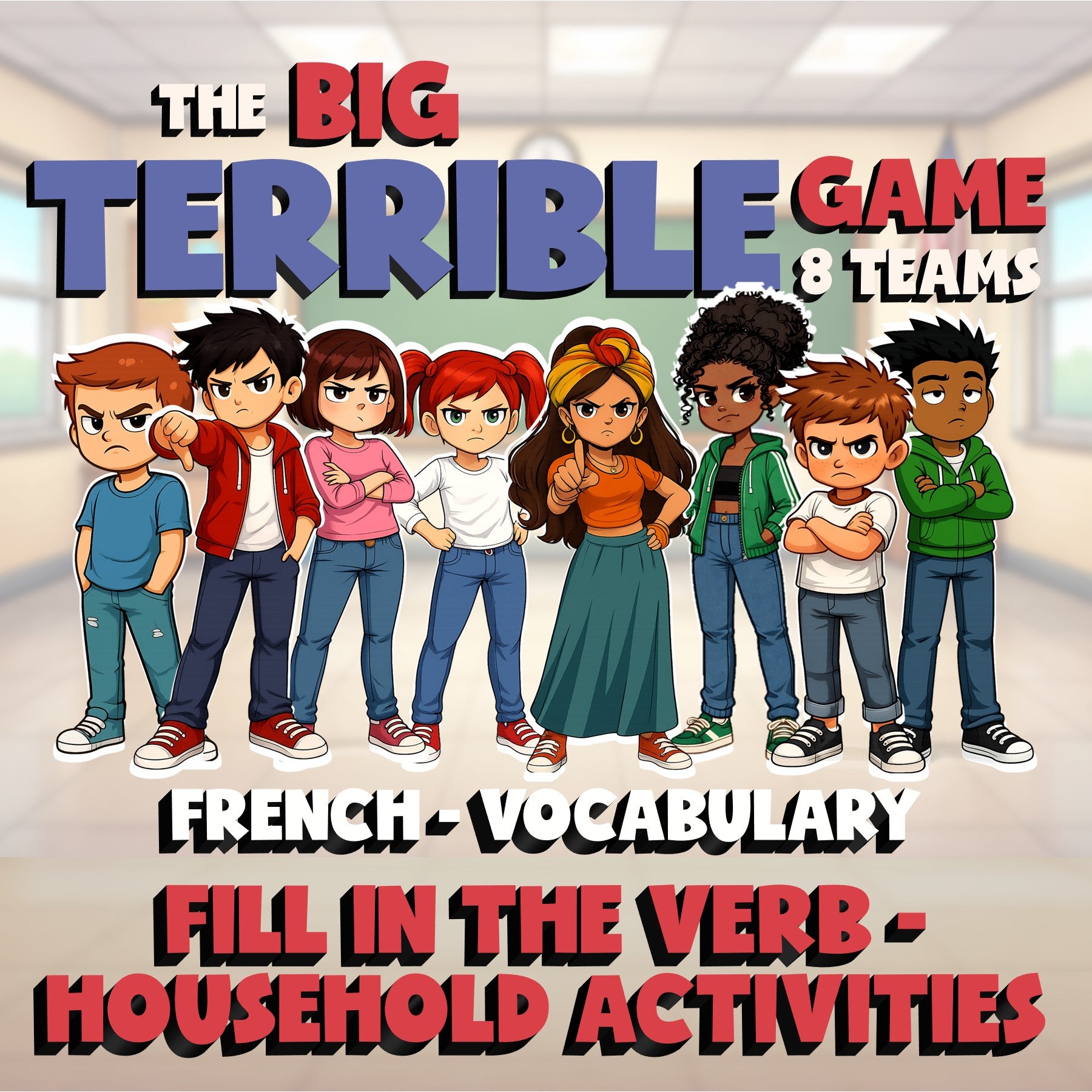 Fill In The Verb - Household Activities BIG TERRIBLE GAME - French Exercise