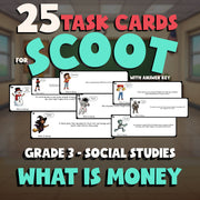 What Is Money SCOOT TASK CARDS Socials Game - No Prep Grade 3 Review Activity