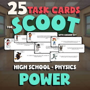 Power SCOOT TASK CARDS Science Game - No Prep Physics Review Activity