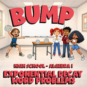 Exponential Decay Word Problems BUMP Math Game - No Prep Algebra 1 Review