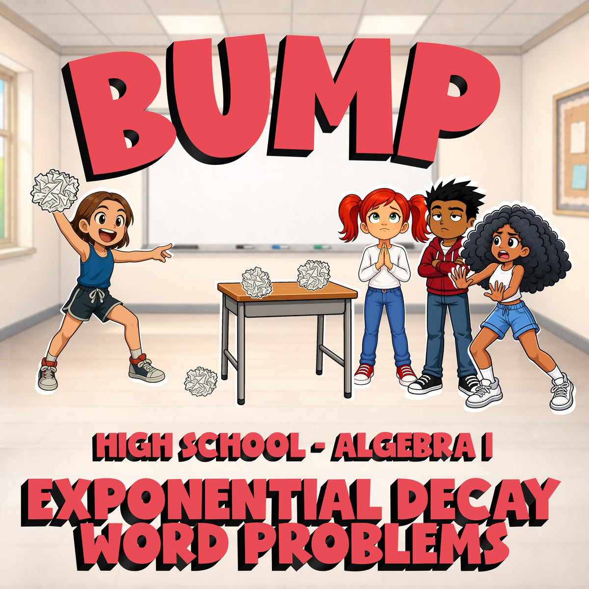 Exponential Decay Word Problems BUMP Math Game - No Prep Algebra 1 Review