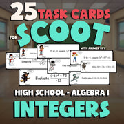 Integers SCOOT TASK CARDS Math Game - No Prep Algebra 1 Review Activity