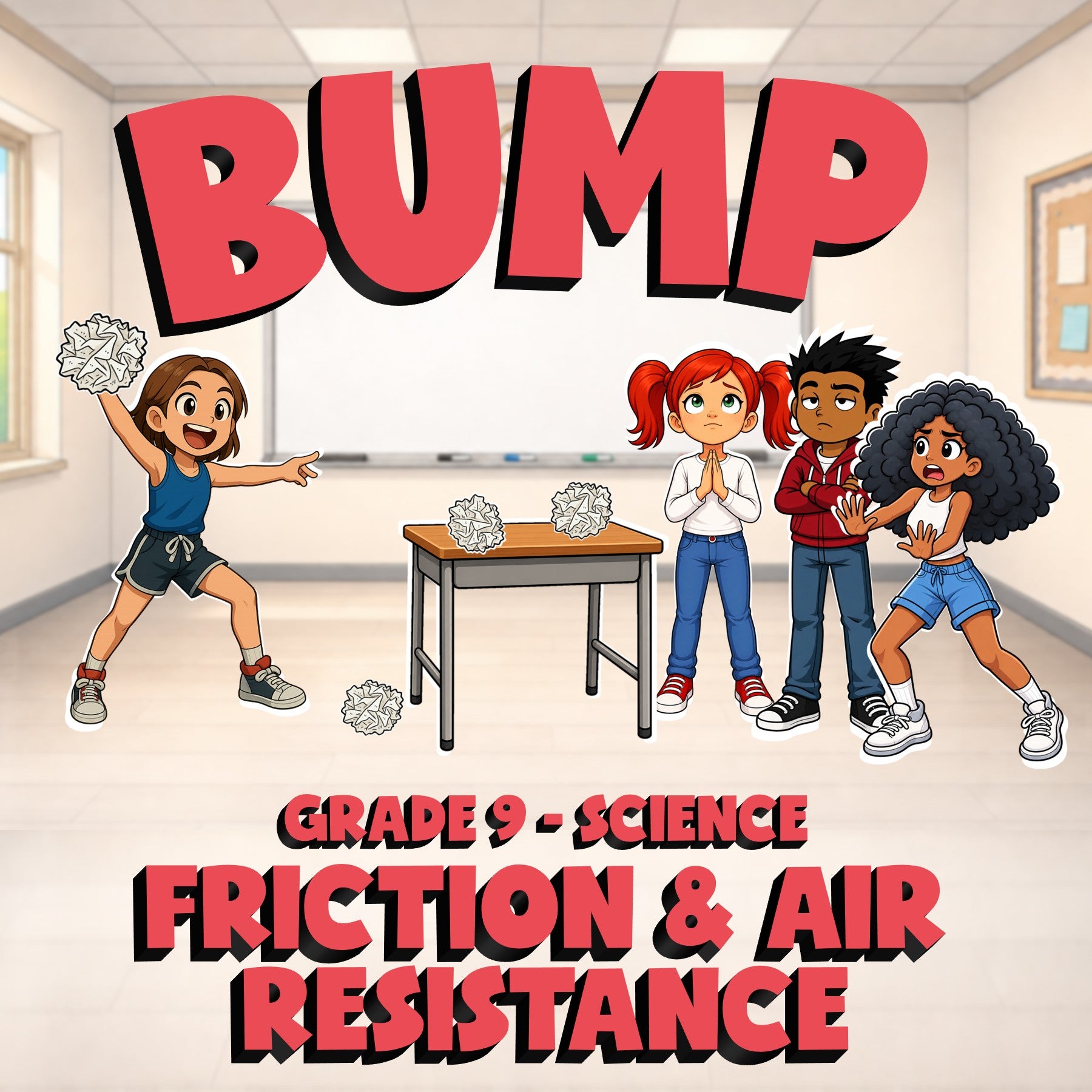 Friction & Air Resistance BUMP Science Game - No Prep Grade 9 Review Activity